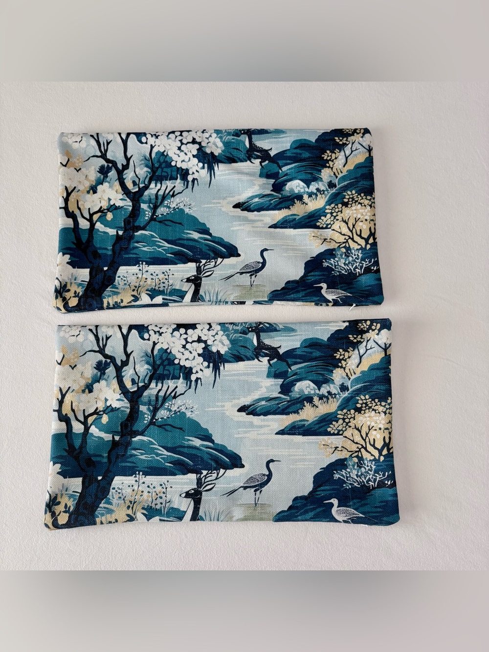 Set of TWO Chinoiserie Asian Scenic Nature Landscape Lumbar Pillow Covers
